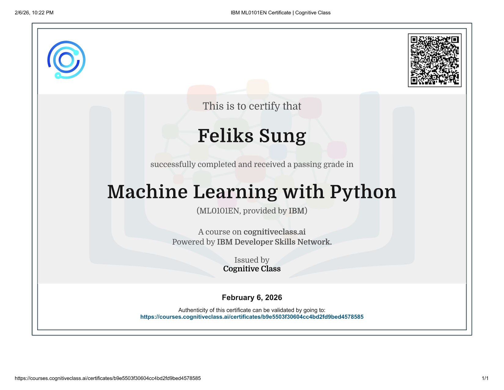 Machine Learning with Python Certificate